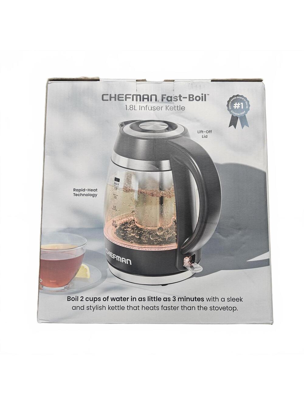 New Chefman Fast-Boil 1.8L Infuser Kettle Electric Tea Kettle Removable Infuser